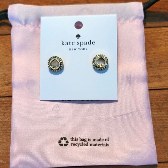 Kate Spade Pave Hollow Spade Stud Clear Gold - Picture 4 of 6